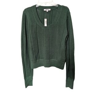Madewell Green Signature Knit Lace Stitch Scoop Neck Pointelle Sweater Size M